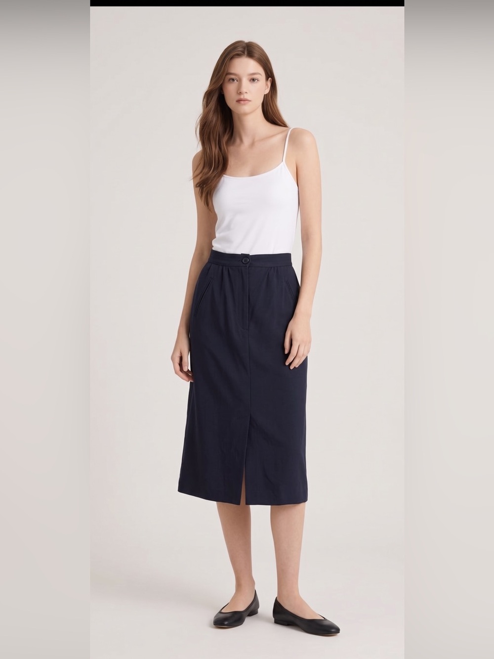 Vintage Kasper 100% wool Classic Navy Midi Pencil Skirt. Academia. Collegiate. 6